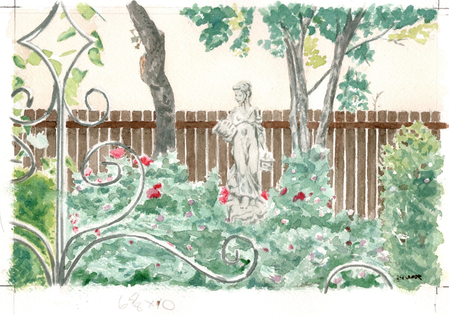 Lady Overseeing her Garden OA