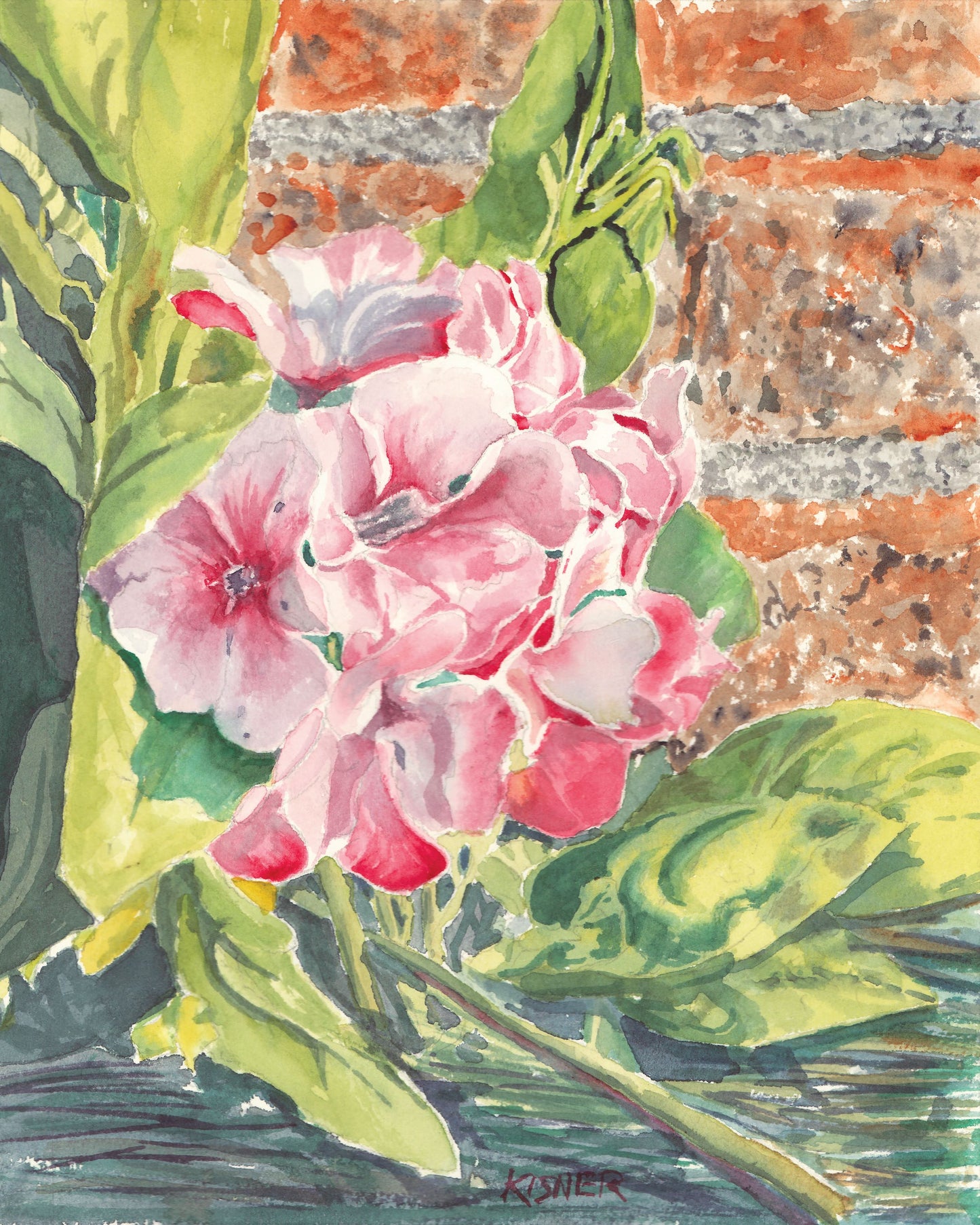 Pink Flower-Brick Wall